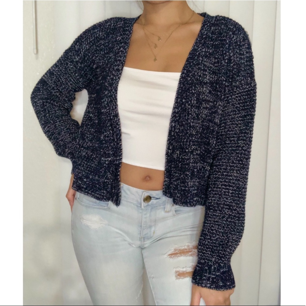 Blue Cropped Knit Cardigan